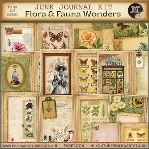 Kit numérique de carnets botaniques, faune et flore, pages de journal florales, insectes, oiseaux, fleurs, papillons, pages décoratives