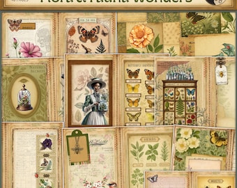 Botanical Junk Journal Kit: Flora & Fauna, Vintage Ephemera (Digital Download)