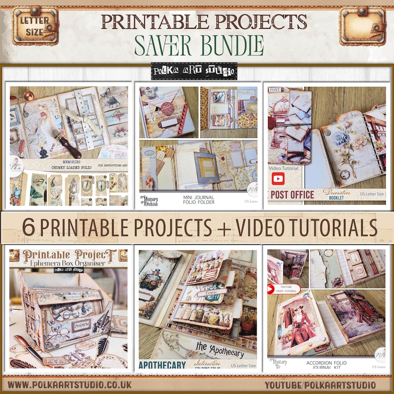 Junk Journal DIY Kit: 6 Printable Folios & Ephemera (video Tutorials ...