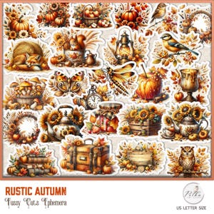 Digital Junk Journal fussy cuts rustieke herfst/herfst decoratieve versieringen pagina's, vintage retro vintage, instant download, scrapbooking