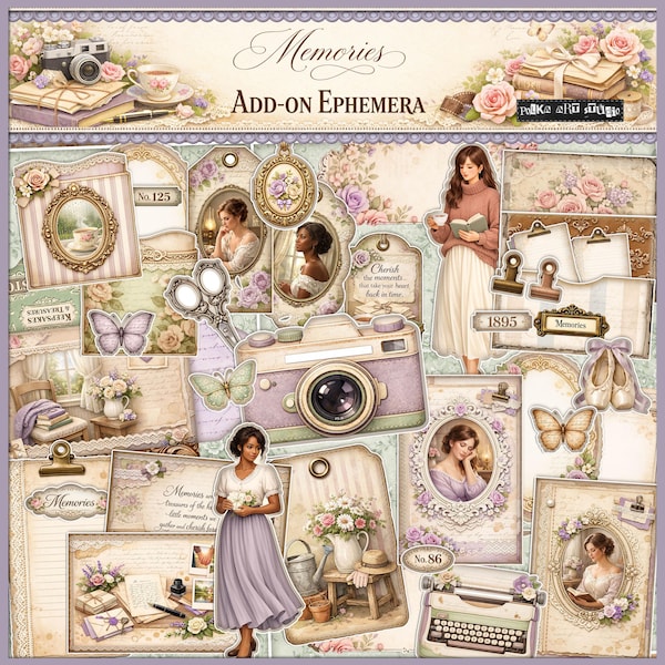 Paquete de recuerdos efímeros, diarios shabby chic, etiquetas, tarjetas, bolsillos y recortes, álbum de recortes, colección de kits de diarios basura