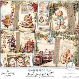 Junk Journal Leuke peperkoek kerstjournaalpagina's, digitale download, Victoriaanse winter, december, ephemera, collagepagina's, kerstman