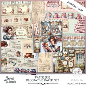 Zestaw dodatków Digital Junk Journal Papiery dekoracyjne Cukiernictwo, dziennik kulinarny Vintage Shabby Chic Dziennik wypieków Słodycze, desery Vintage