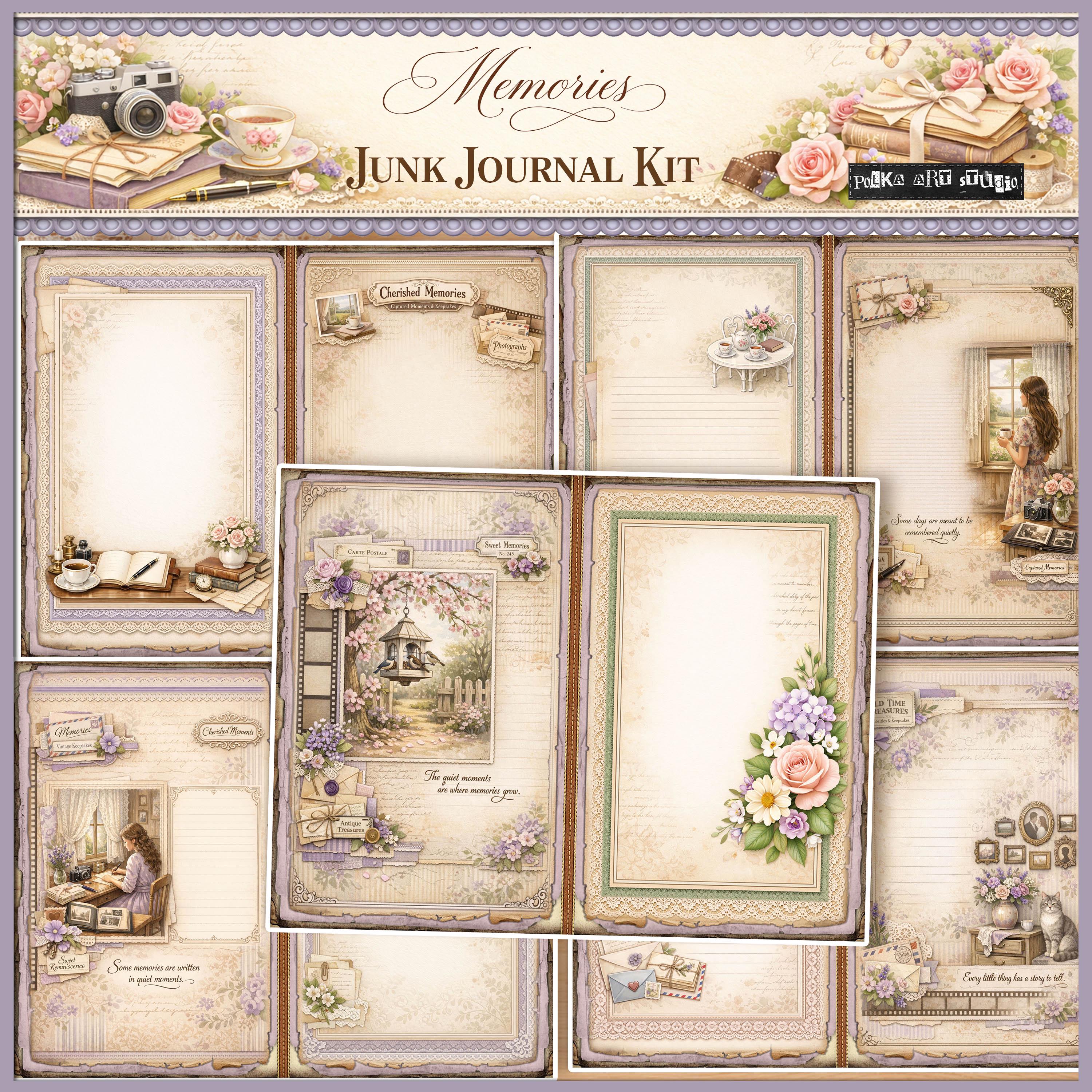 Memories Junk Journal Kit, Shabby Chic Printable Journal Pages, Vintage ...