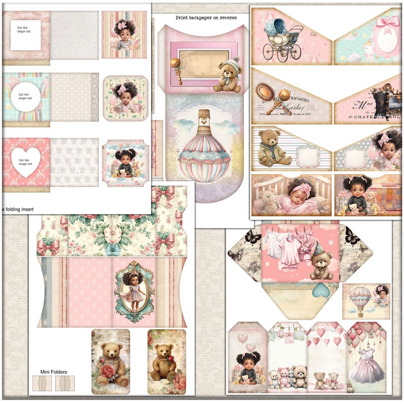 Junk Journal Kit Vintage Shabby Chic African American Baby Girl Journal, Decorative, Gift, Diary, Printable Baby Papers, Baby Scrapbook image 7