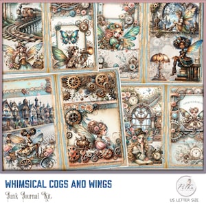 Digitales Journal Kit Steampunk wunderliches Junk Journal, Vintage Feen, druckbare Grafiken, Sofort Download Journal Papier Pack, Scrapbooking