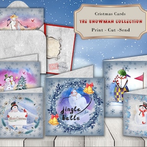 Afdrukbare kerstkaarten, journaling supplies Pack - Mix and Match - "The Snowmen Collection"6 kaarten / enveloppen / achtergrondpapier, vintage kaarten
