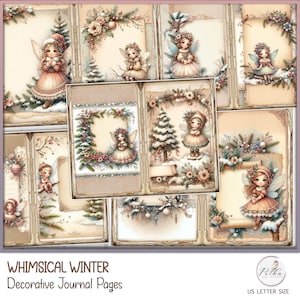 Kit de diario digital de hadas navideñas, kit de diario neutro de invierno, kit de papel imprimible, efímera victoriana, Navidad, descarga caprichosa