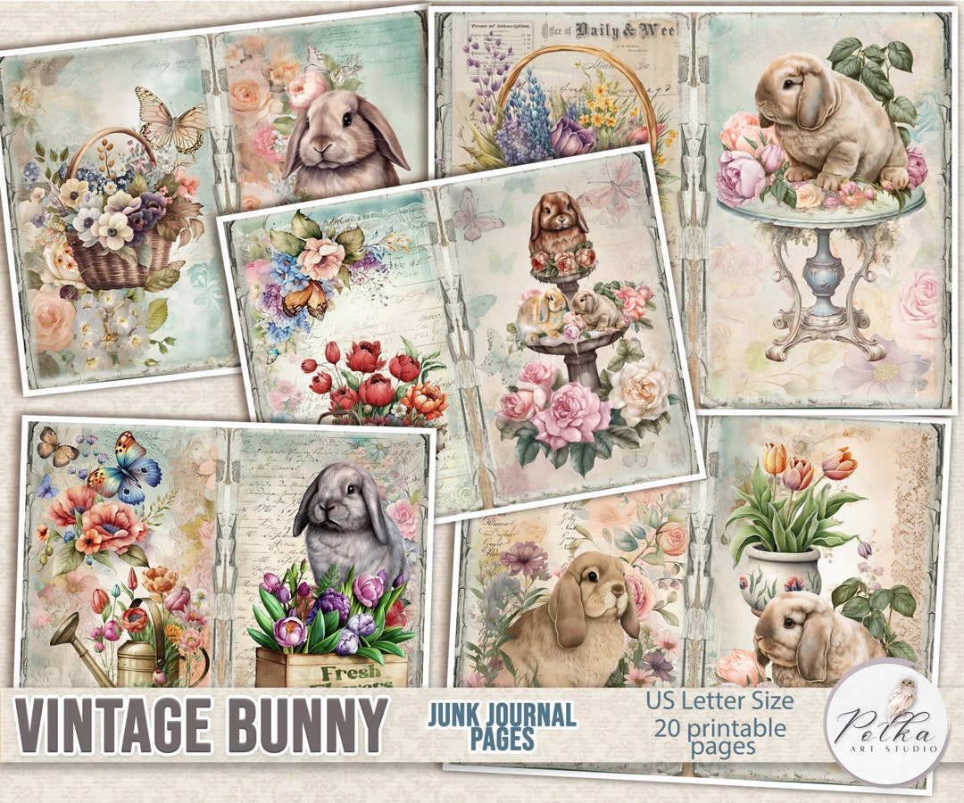 Vintage Easter Bunny Junk Journal Kit: Shabby Chic Collage Papers ...