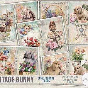 Junk Journal Digital Kit Vintage Easter Bunny Printable Vintage Shabby Chic Collage Papers, Vintage Spring Journal, Scrapbook, Paper Craft