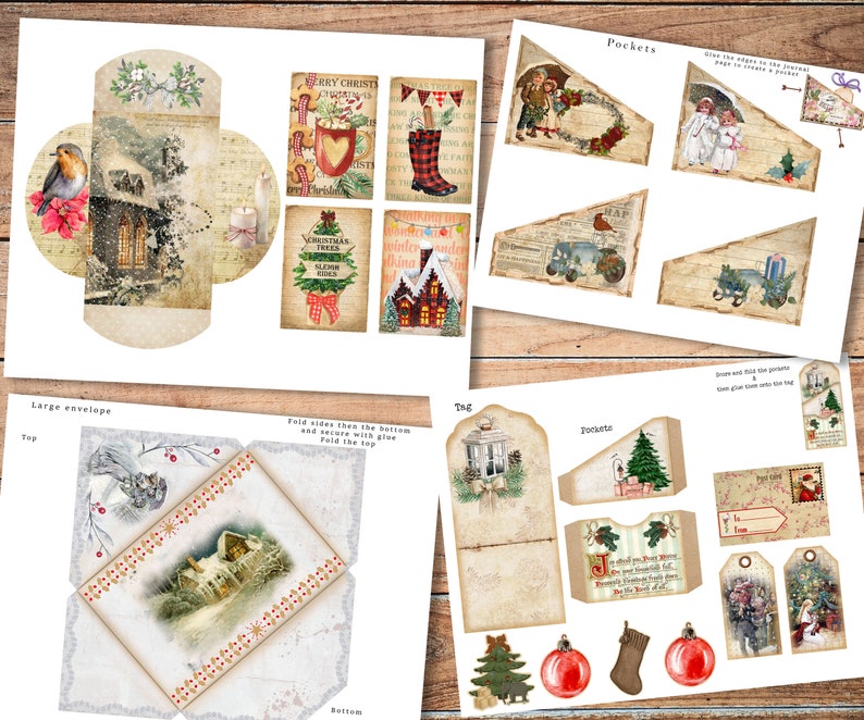 May include: Printable Christmas craft kit with a large envelope, pockets, tags, and a tag with the text "Give one tag for the pocket, page on reverse for a pocket".