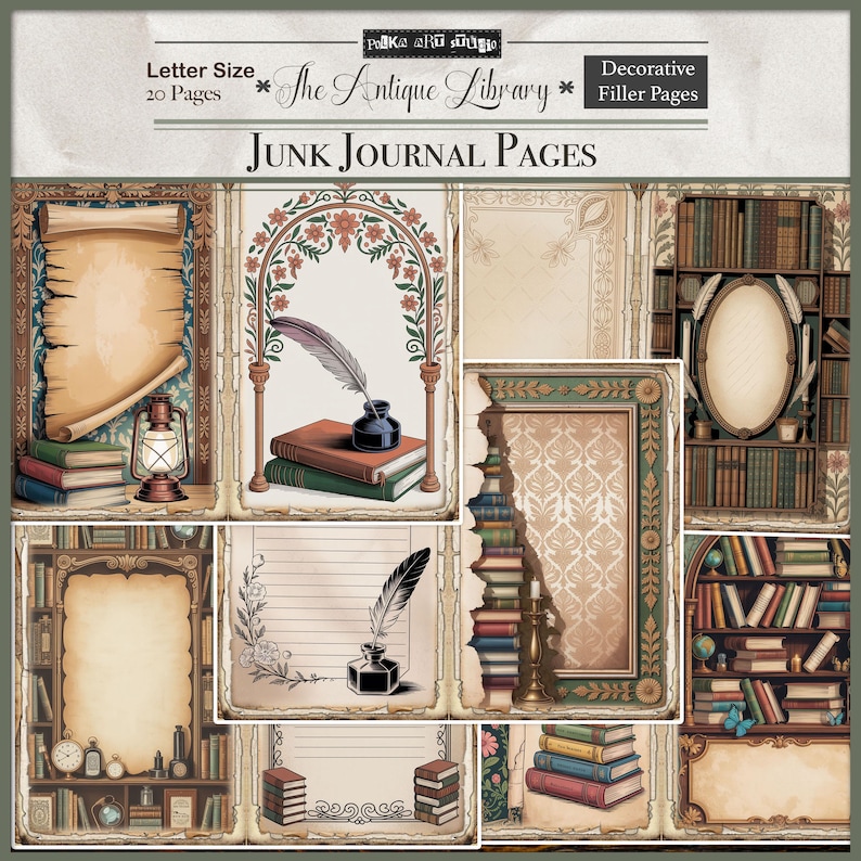 Digital Junk Journal Kit | Antique Library Printable Pages, Vintage ...