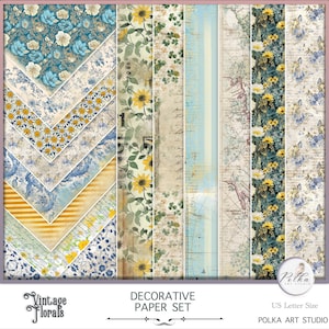 Digitales Floral Junk Journal Dekoratives Papier Set, dekorative druckbare Seiten, Sofortiger Download Antikes Papier Digi Kit, Grungy Collage