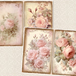 Journal indésirable, vintage, pages de journal shabby Chic roses roses et éphémères, étiquettes, fleurs, téléchargement numérique imprimable, pages florales de scrapbooking image 7