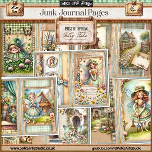 Digital Junk Journal Kit Vintage Rustic Fantasy Fairies Spring Journal, scrapbook downloaden, afdrukbare papiermodellen, digitale sprookjes downloaden