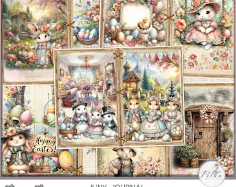Shabby Chic Easter Bunnies Junk Journal Kit: Vintage Watercolor Papers (Digital Download)