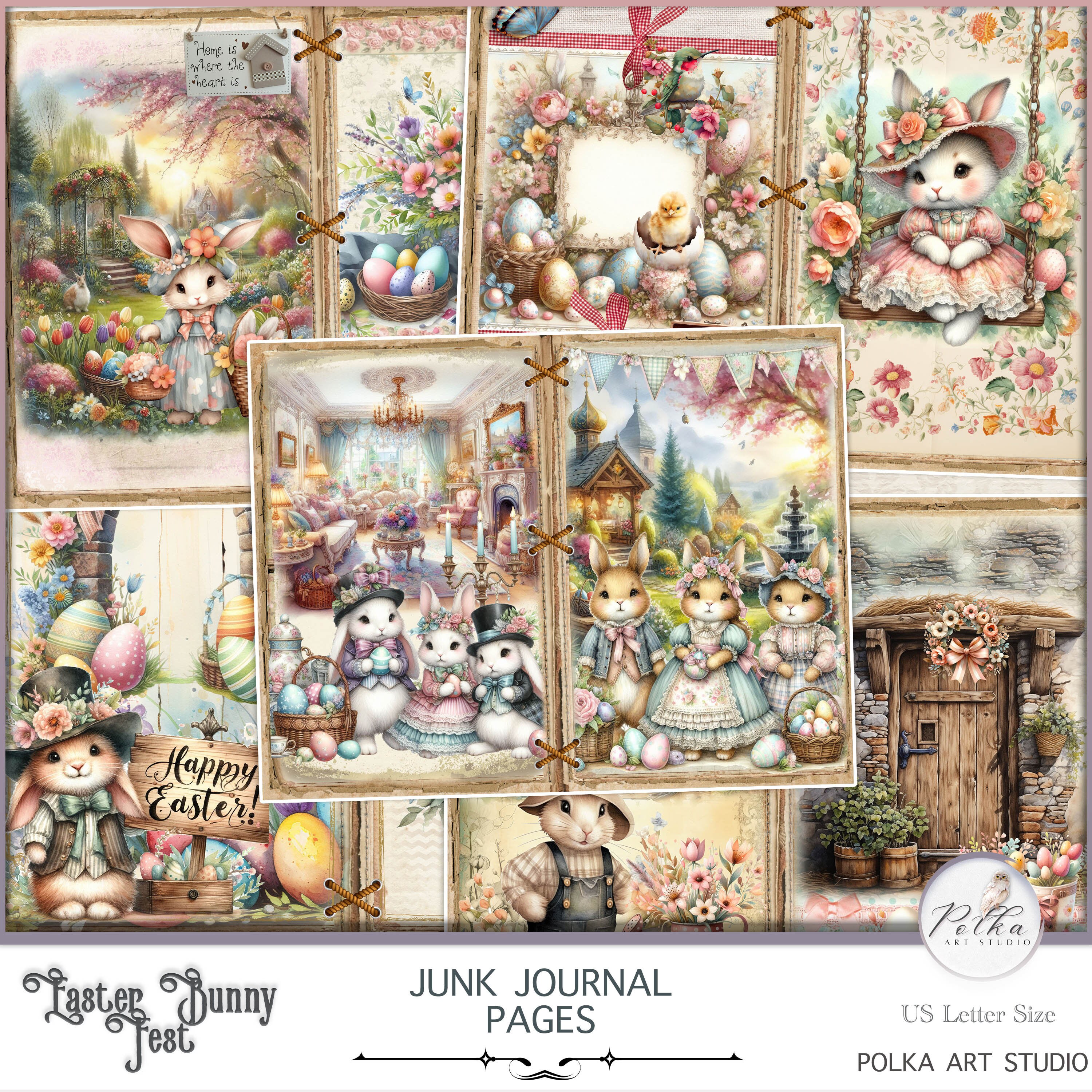 Shabby Chic Easter Bunnies Junk Journal Kit: Vintage Watercolor Papers ...