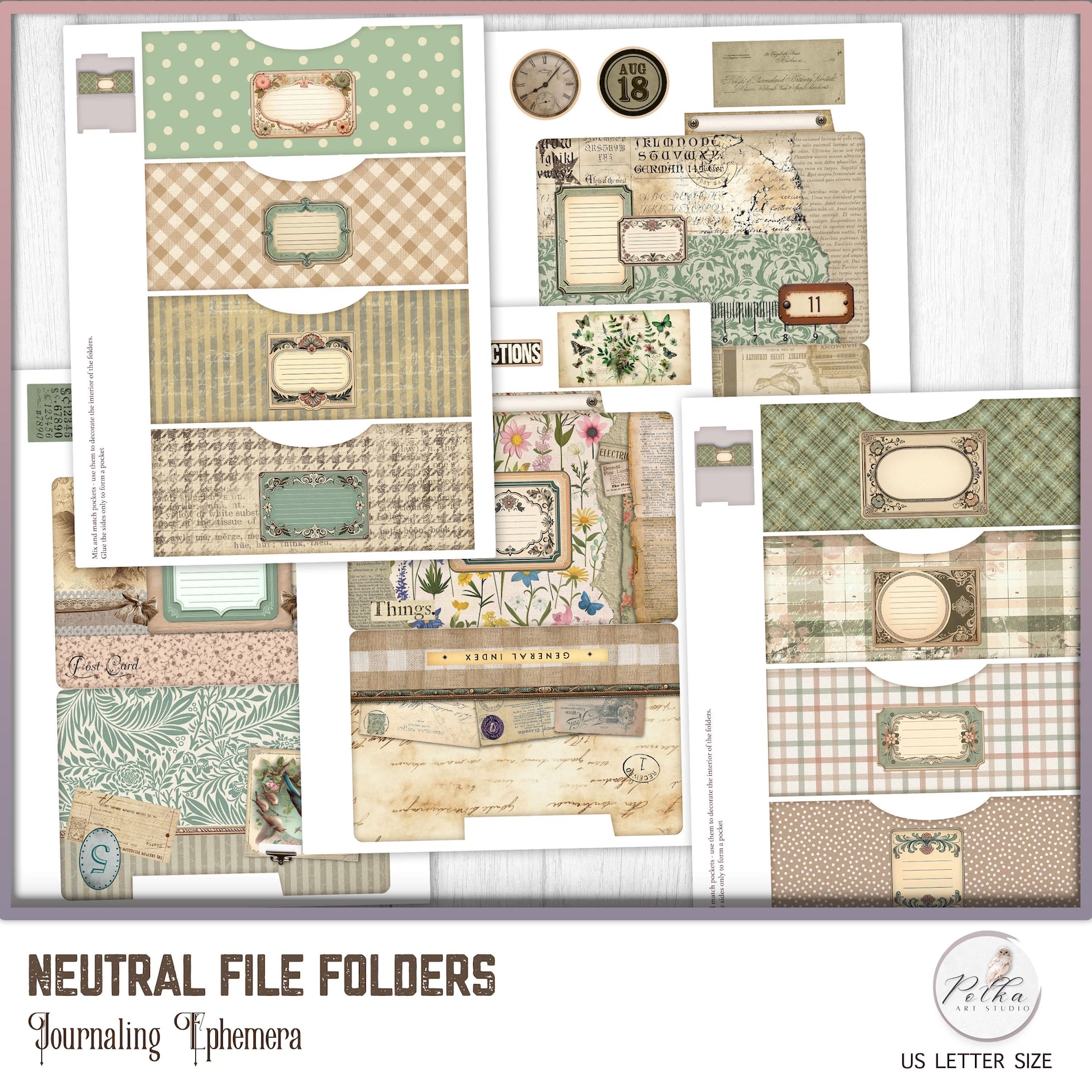 Digital Junk Journal File Folders: Vintage Ephemera Inserts (digital ...