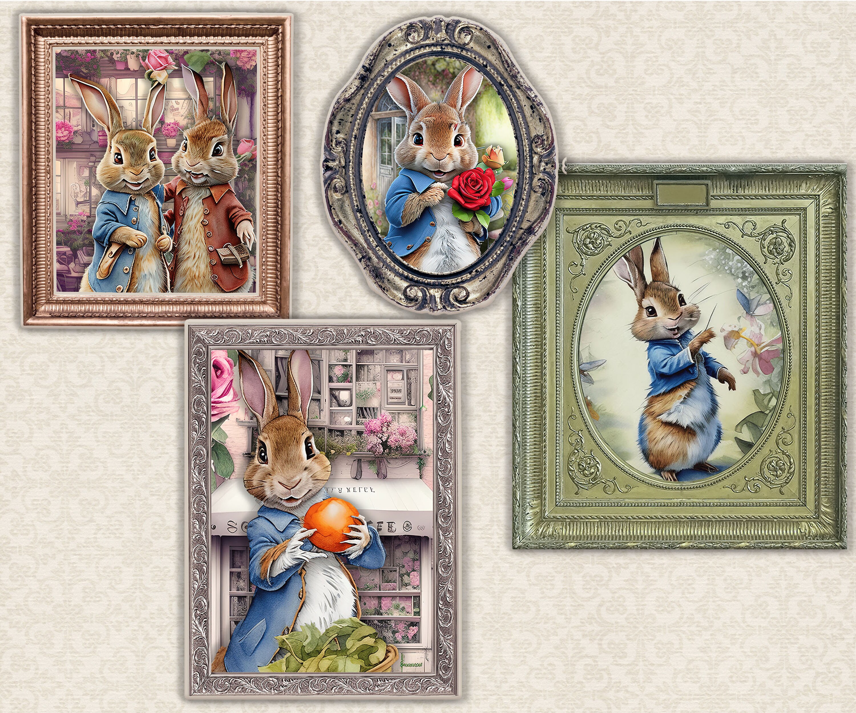 Peter Rabbit Circle Frames Peter Rabbit, Junk Journal Ephemera, Vintage Picture Frames, Printable ...