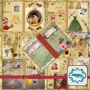 Kit de diario de costura: 30 páginas imprimibles + papel decorativo extra para scrapbooking vintage, "Mi aventura de costura".