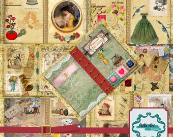 Sewing MEGA Junk Journal Kit "My sewing adventure" / 30 Printable Journal pages / Free bonus page / scrapbooking kit