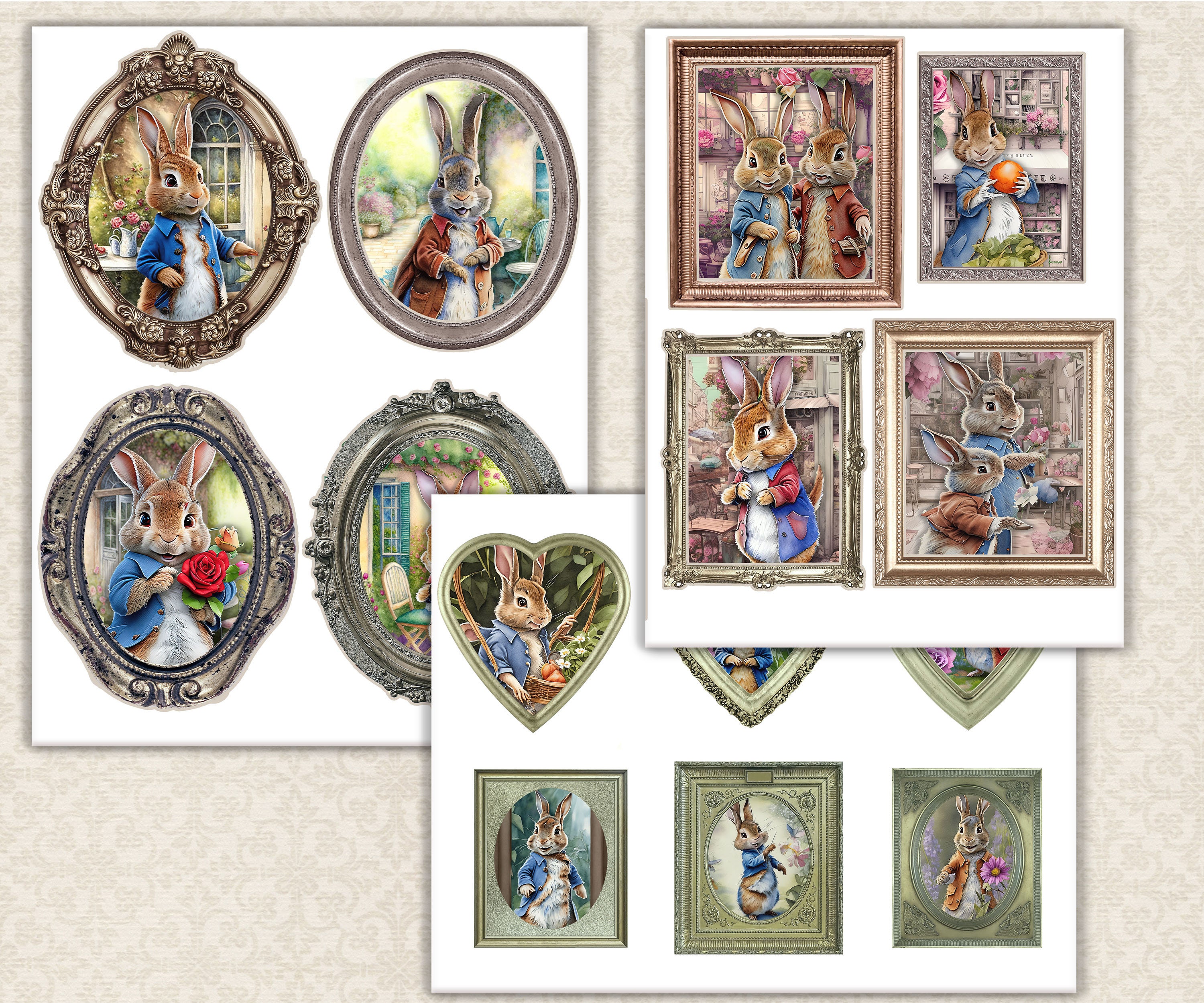 Peter Rabbit Circle Frames Peter Rabbit, Junk Journal Ephemera, Vintage Picture Frames, Printable ...