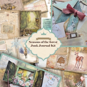 Junk Journal Kit "Seasons of the Forest" - 29 afdrukbare decoratieve pagina's instant download - Dieren van het bos kit afdrukbare ephemera