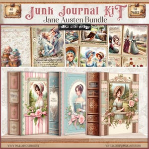 Jane Austen Mini Journal Full Bundle, Journal Trio und Add-on druckbare Journalpapiere, Vintage Download Papier Kit