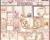 Baby Girl Ephemera Pack Printable, Shabby Chic Pink Nursery Journal Cards, Tags & Labels, Digital Scrapbook Kit
