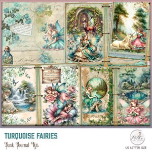 Kit diario digitale Fiaba Diario spazzatura stravagante, Fate turchesi vintage, Stampabile, Carta per diario con download istantaneo, Scrapbooking