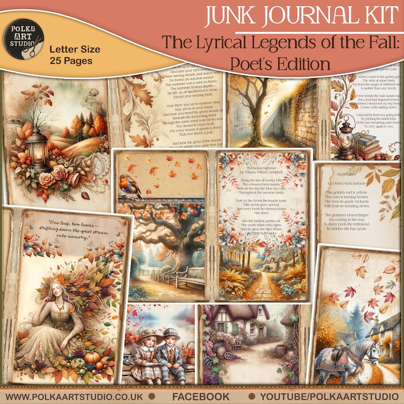 Vintage Autumn Junk Journal Kit: Rustic Fall Scrapbook Paper (digital ...