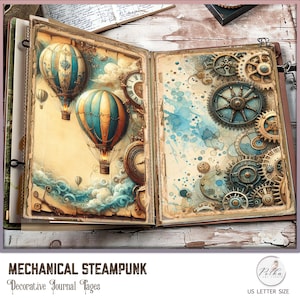 Pagine di diario meccanico decorativo digitale Steampunk Junk Journal, carta da scrapbooking Grungy, confezione di carta decorativa Vintage Watercolor