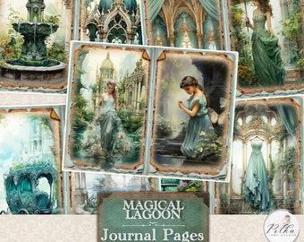 Digital Fantasy Junk Journal Imprimible, Blue Lagoon Magical Decorativo Journal Pages, Collage Sheet, Scrapbook Paper Kit, Watercolor Nature