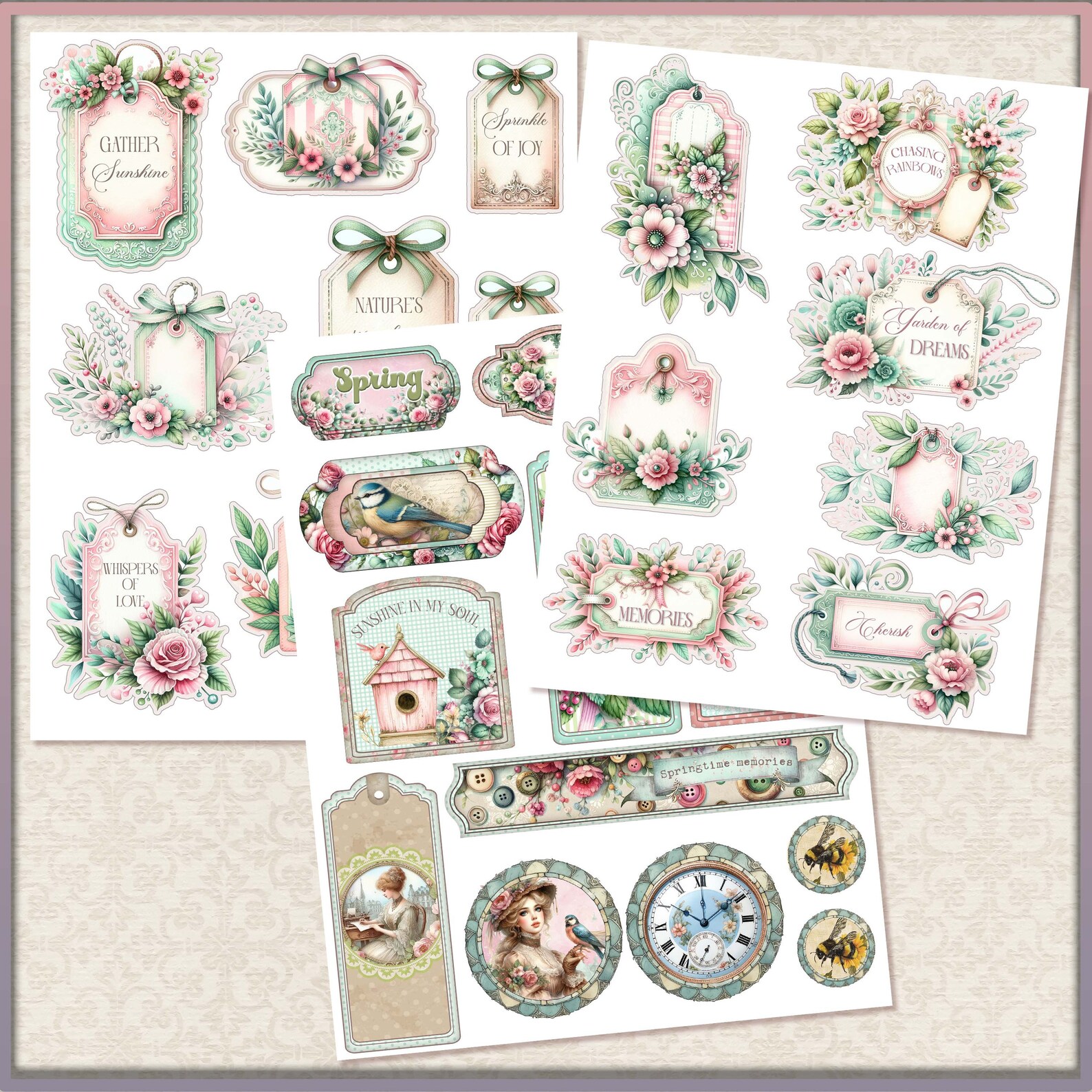 Vintage Spring Junk Journal Kit: Shabby Chic Ephemera (digital ...