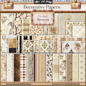 Junk Journal Vintage grungy bruin digitale decoratieve bloemen, neutrale dagboekpagina's, Paper Pack Vintage aquarel Instant Download