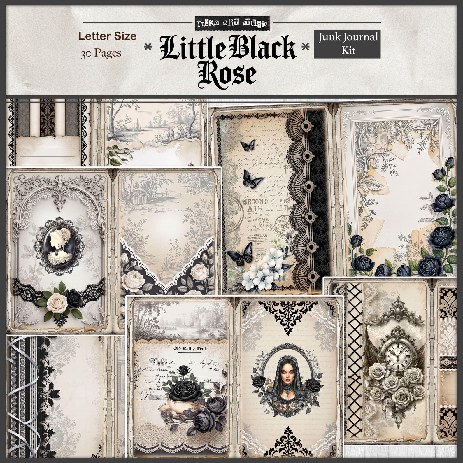 Gothic Junk Journal Kit | Little Black Rose Printable Pages | Victorian ...