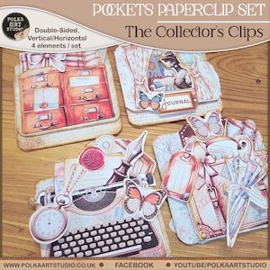 Digital Junk Journal Ephemera Embellishments, Victorian Neutral Hidden Paperclip Set – Shabby Chic Vintage, Double-Sided Clip Pockets