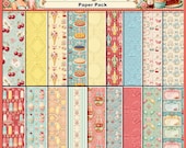Cherry on Top Paper Pack – Retro Summer Patterned Papers, Shabby Chic Dessert Prints, Soda Shop Scrapbook Paper Digital Download