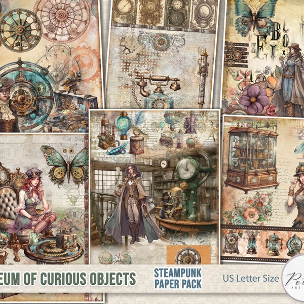 Scrapbook Paper Pack Steampunk Crafting Paper, Digi Kit, Printable Steampunk Craft Kit, Digital Download, Vintage decorative paper