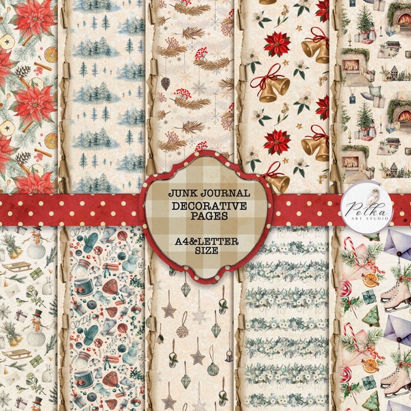 Junk Journal Christmas Decorative Pages, Digital Download, Printable Journaling Pages, Scrapbook, Collage Christmas Papers