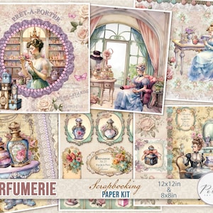 Digitale plakboekkit vintage shabby chic parfumpapier, rozen decoratief papier, scrapbookversieringen, download, collage