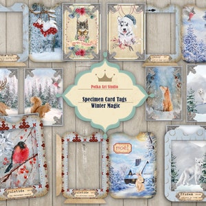 Diakaarten voor junkjournal-exemplaren "Winter Magic" / Digitale kaarten direct downloaden / Afdrukbare versieringen