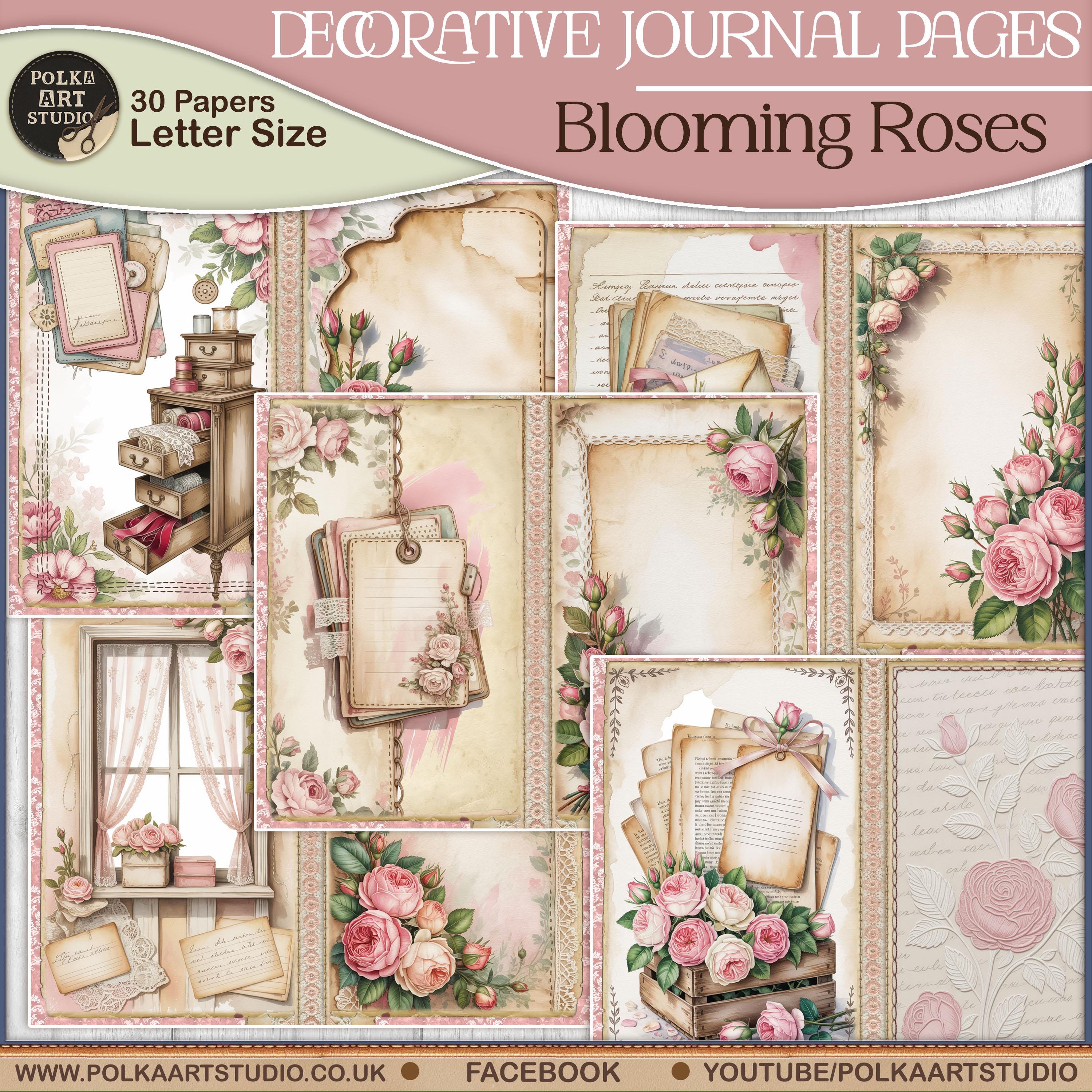 Vintage Rose Journal Kit: Printable Floral Junk Journal Pages Blooming ...