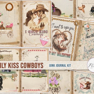 Junk Journal Kit, Ich küsse nur Cowboys, Wilder Westen Dekorative Journal Seiten, Klassische Ephemera druckbare Seiten, Digitaler Download,Western Journal