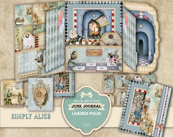 Loaded Folio &quot;Simply Alice&quot; Junk Journal Ephemera/ Wonderland/ Printable paper / Instant download/Folding Folio/Journal insert