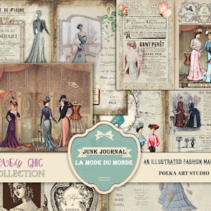 Junk Journal Viktorianische Mode ""La Mode du Monde"" Illustrierte Zeitschrift, Viktorian Lady, Journal Seiten, Vintage druckbare Papiere."