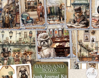 Digital Junk Journal Kit,Victorian Dogs Journal Animal Ephemera Vintage, Printable vintage graphics, Antique dog images & Dog illustrations