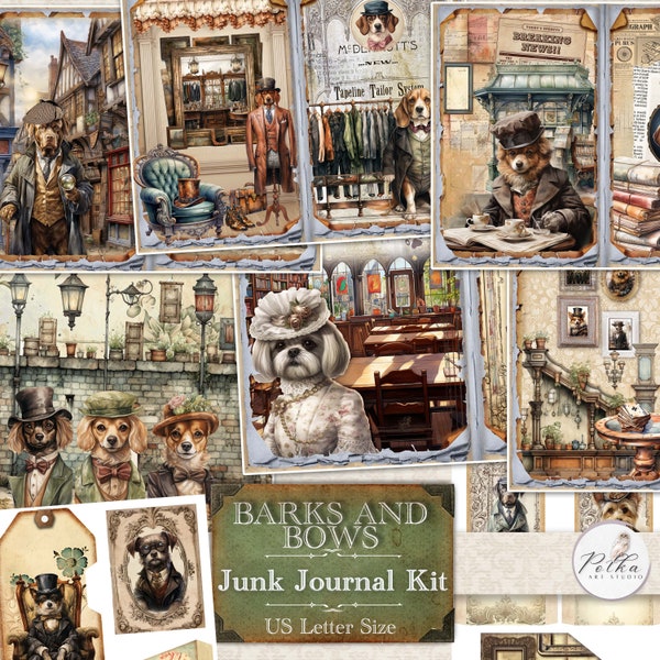 Digital Junk Journal Kit,Victorian Dogs Journal Animal Ephemera Vintage, Printable vintage graphics, Antique dog images & Dog illustrations