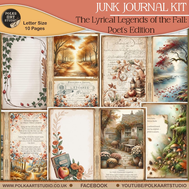 Vintage Autumn Junk Journal Kit: Rustic Fall Scrapbook Paper (digital ...