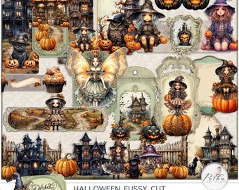 Halloween Fussy Cuts: Vintage Autumn Journaling Labels (Digital Download)